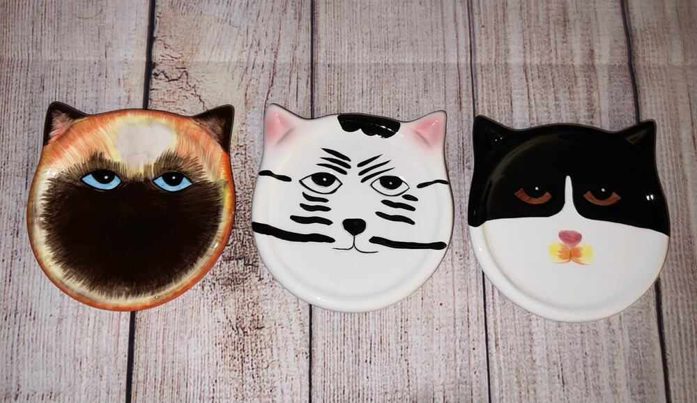 3-set Ceramic Cat Face Coasters Trinket Food Dishes Bandwagon Inc 2001